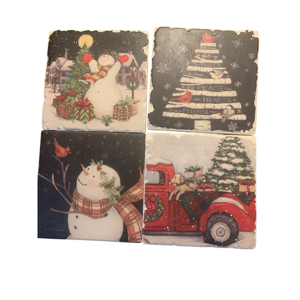 Susan Winget Christmas Coasters Set of 4 Ceramic Cork Back Holiday